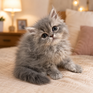 Persian Kitten sitting on the bed looking cute