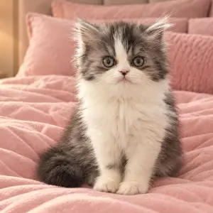 Casanova Persian kitten sitting on the bed