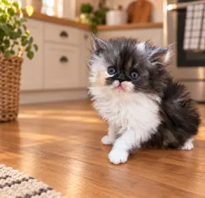 Sweet Potato Persian Kitten in kitchen