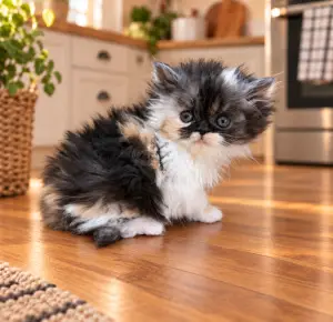 Sweet Potato Persian Kitten in kitchen