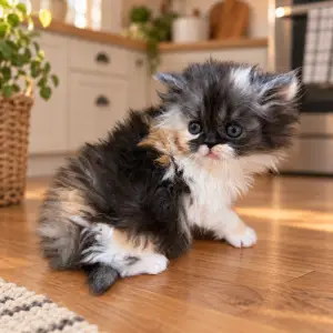 Sweet Potato Persian Kitten in kitchen